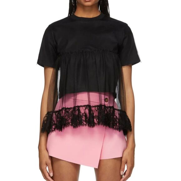 MSGM Tulle Short Sleeve Tee Black NWT Large‎ - Picture 1 of 9